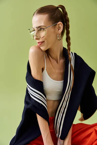 A confident young woman shares her battle with anorexia against a vibrant backdrop. — Stock Photo