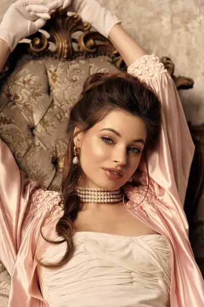 A charming young woman radiates beauty in a tranquil, vintage setting. — Stock Photo