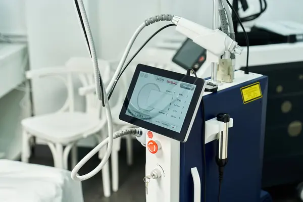 Equipamentos modernos aguardam pelo procedimento de dermatologia dos clientes, garantindo excelente atendimento. — Fotografia de Stock
