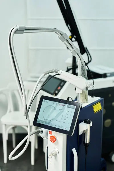 High tech dermatology machinery stands ready for skin treatment in a bright, clinical environment. — Stock Photo