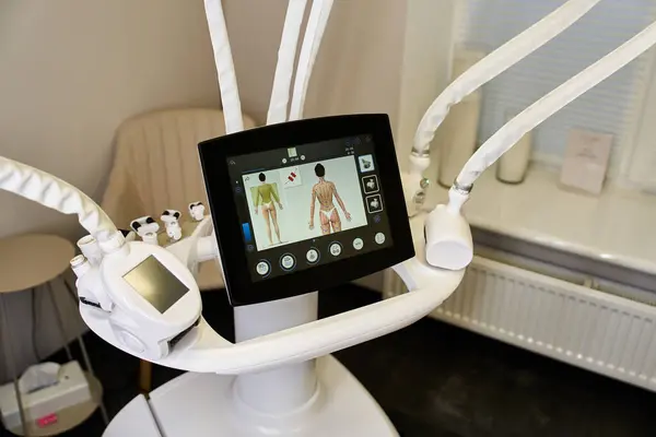 Advanced dermatology equipment is prepared for skin treatment in a serene clinic. — Stock Photo