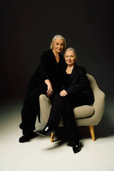 Two elegant women enjoy each others company in a chic and intimate atmosphere. — Stock Photo