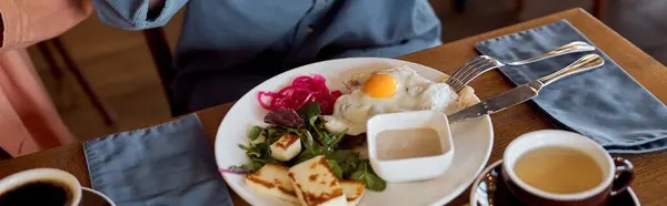Delicious brunch in a cozy cafe, banner — Stock Photo