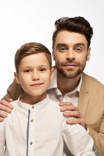 A father and son share joy and togetherness during a heartfelt father day celebration. — Stock Photo