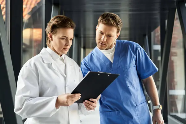 Two doctors reviewing results together in a contemporary healthcare setting. - foto de stock