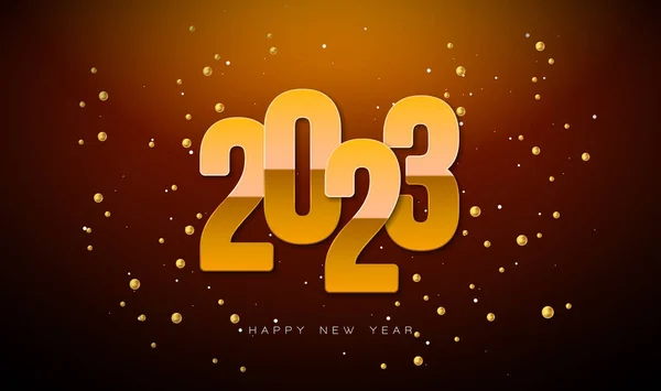 2023年新年快乐图解 带有金牌号和金珍珠背景 适用于传单 庆祝海报 派对邀请函或 — 图库矢量图片