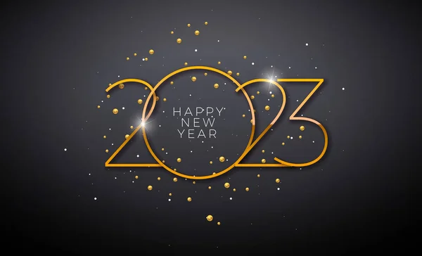 Frohes Neues Jahr 2023 Illustration Mit Goldzahl Auf Dunklem Hintergrund — Stockvektor