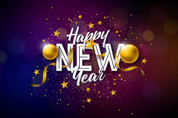 2023 Happy New Year Illustration Typography Lettering Gold Christmas Ball — Stockový vektor