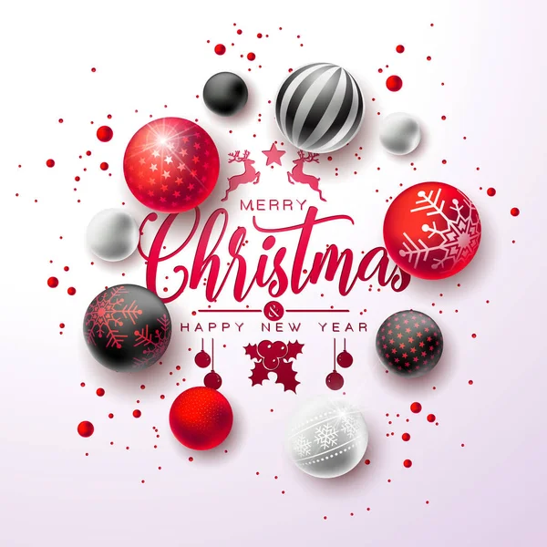Joyeux Noël Bonne Année Illustration Avec Boule Verre Coloré Des — Image vectorielle