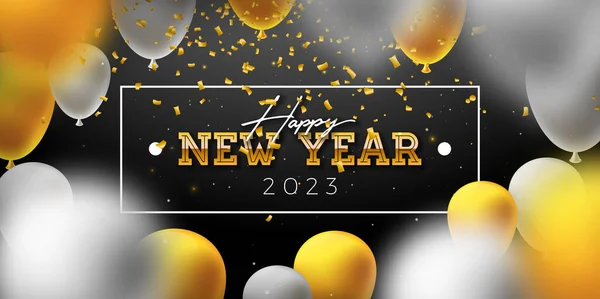 Feliz Ano Novo 2023 Ilustração Com Letras Douradas Balão Festa — Vetor de Stock