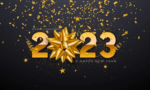 Frohes Neues Jahr 2023 Illustration Mit Gold Zierkugel Bogen Und — Stockvektor
