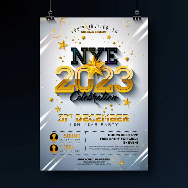 2023 New Year Party Celebration Poster Template Illustration Mit Glänzenden — Stockvektor
