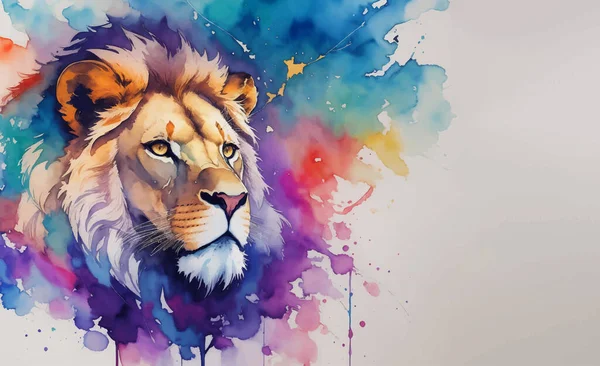 Watercolor Animal Illustration Beautiful Wild Lion White Background Aquarel Painted — Stock Vector