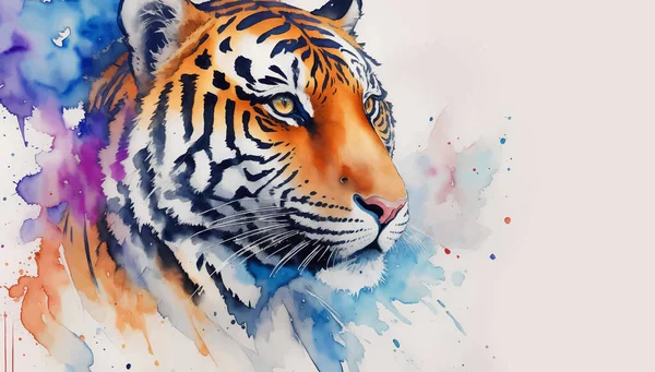 Beautiful Wild Tiger White Background Aquarel Painted Style Zoo Wallpaper — 스톡 벡터