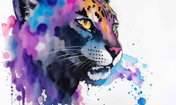 ภาพวาดส Panther สวยงามบนพ นหล ขาว Aquarel Painted Style สวนส การออกแบบวอลล — ภาพเวกเตอร์สต็อก