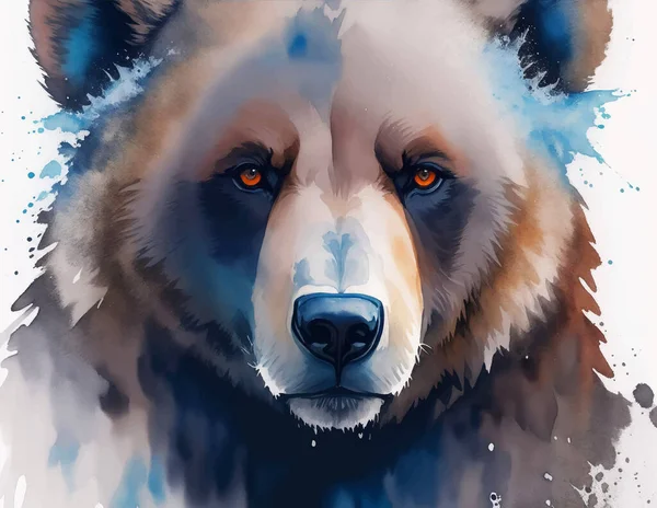 Akwarela Ilustracja Zwierząt Piękną Głową Dzikiego Niedźwiedzia Białym Tle Aquarel — Wektor stockowy