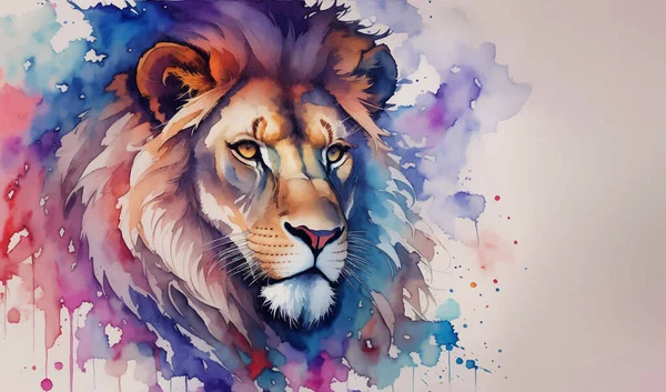 Aquarell Animal Illustration Mit Schönen Wilden Löwen Auf Weißem Hintergrund — Stockvektor