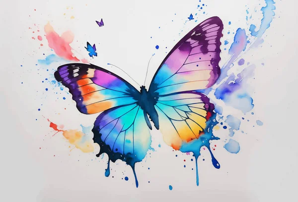 Watercolor Animal Illustration Beautiful Colorful Butterfly White Background Aquarel Painted — Stock Vector