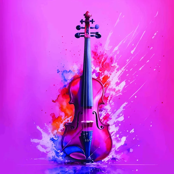 Tema Musical Ilustración Con Violín Pintura Splash Sobre Fondo Rosa — Vector de stock