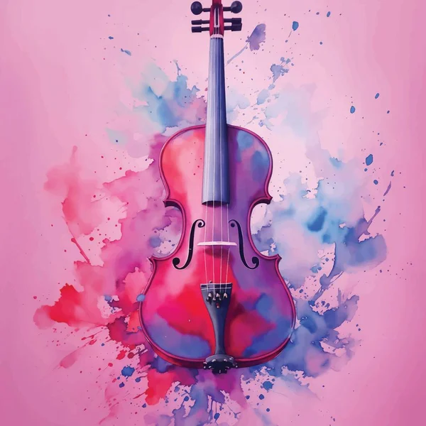 Illustration Des Musikthemas Mit Violine Und Paint Splash Auf Rosa — Stockvektor