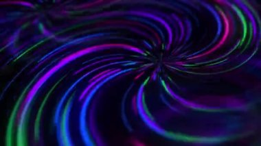 Siyah Arkaplanda Renkli Parlayan Neon Işık Çizgileri ile 3D Animasyon. Soyut Dijital Hareket Grafik Tasarımı Konsepti