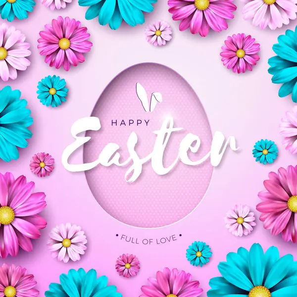 Happy Easter Holiday Design Met Lentebloem Symbool Licht Roze Achtergrond Rechtenvrije Stockvectors