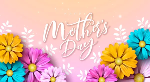 Sztandar Dzień Matki Ilustracja Wiosną Kwiat Typografia List Różowym Tle — Wektor stockowy