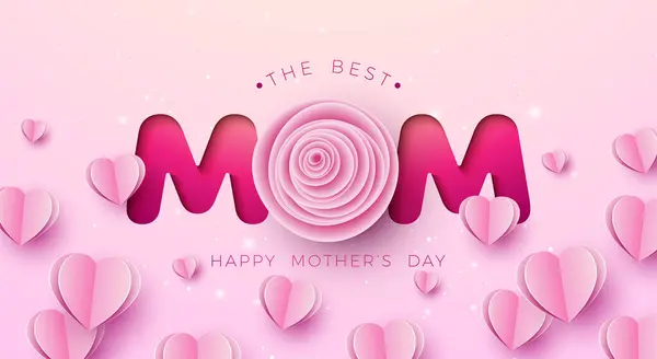 Beste Moeder Gelukkige Moederdag Banner Briefkaart Met Paper Hearts Rose Stockillustratie