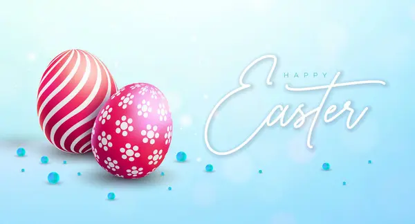 Happy Easter Holiday Banner Design Met Kleurrijk Typografie Lettering Blauwe Rechtenvrije Stockvectors