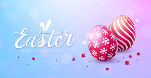 Happy Easter Holiday Banner Design Met Kleurrijk Parel Typografie Lettering Stockillustratie