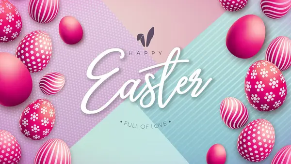 Happy Easter Holiday Design Met Vallende Kleurrijke Geschilderde Eieren Typografie Stockvector