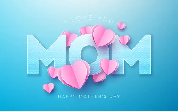 Szczęśliwego Dnia Matki Pocztówka Paper Hearts Kocham Cię Typografia Litery Grafika Wektorowa