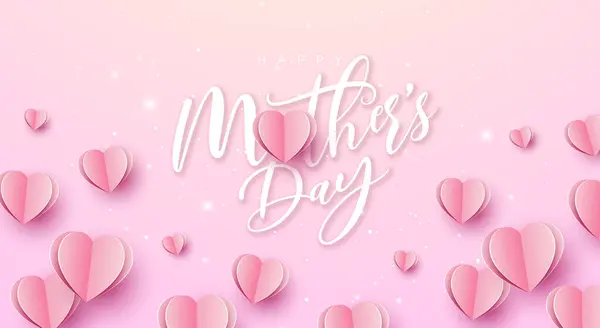 Szczęśliwego Dnia Matki Baner Lub Pocztówka Paper Hearts Typografia List — Wektor stockowy