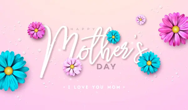 Sztandar Dzień Matki Ilustracja Wiosną Kwiat Typografia List Różowym Tle — Wektor stockowy