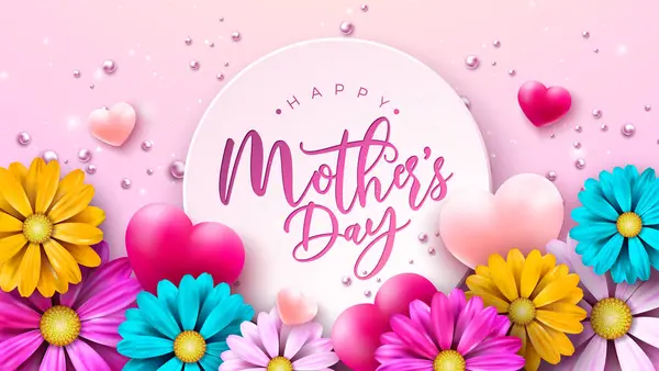 Szczęśliwego Dnia Matki Pocztówka Ilustracja Wiosną Kwiat Typografia List Różowym — Wektor stockowy