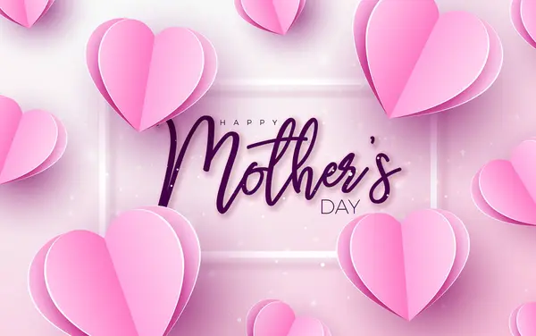 Szczęśliwego Dnia Matki Baner Lub Pocztówka Paper Hearts Typografia List Ilustracja Stockowa