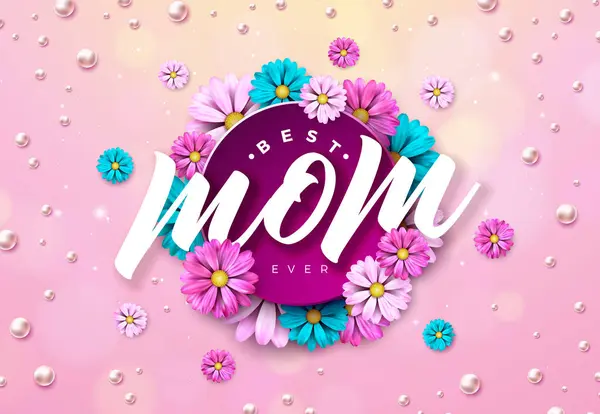 Bahar Çiçeği Pembe Arkaplandaki Anneler Gününüz Kutlu Olsun Kutlama Kartı — Stok Vektör