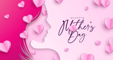 Happy Mothers Day Greeting Card Design with Paper Heart and Woman Face Silhouette on Light Pink Background. Vector Mothers Day Illustration for Banner, Postcard, Flyer, Invitation, Brochure, Poster clipart