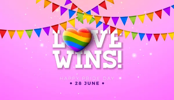 Любовь Побеждает Happy Pride Day Lgbtq Rainbow Heart Красочной Вечеринкой — стоковый вектор