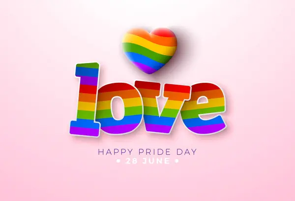 Happy Pride Day Lgbtq Ilustracja Tęczowym Sercem Kolorowe Wycięte Love — Wektor stockowy