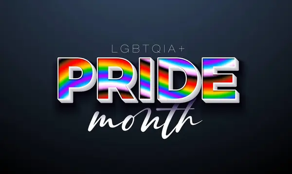 Lgbtq Pride Month Illustration Met Vloeibare Regenboog Achtergrond Text Label Vectorbeelden