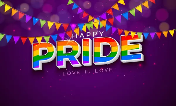 Lgbtq Pride Month Ilustracja Tęczą Kolor Etykieta Tekstowa Kolorowe Flaga Wektor Stockowy