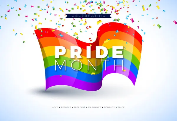Lgbtq Pride Month Illustration Rainbow Flag Барвисті Confetti Білому Тлі Ліцензійні Стокові Ілюстрації