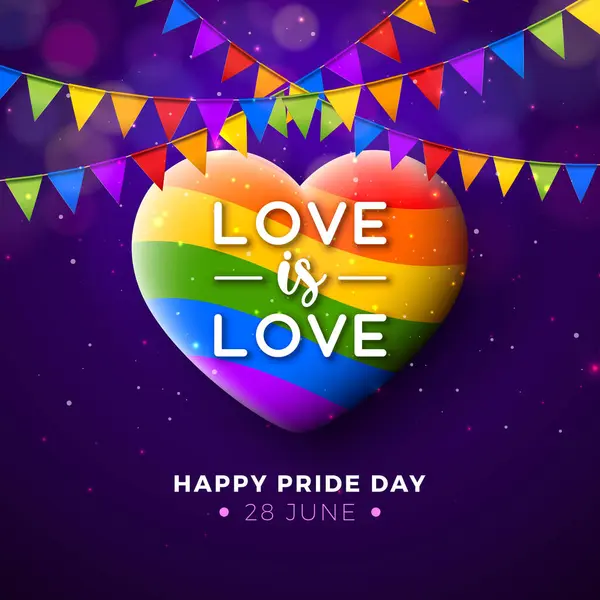 Happy Pride Day Lgbtq Rainbow Heart Красочным Праздничным Фейерверком Фиолетовом — стоковый вектор