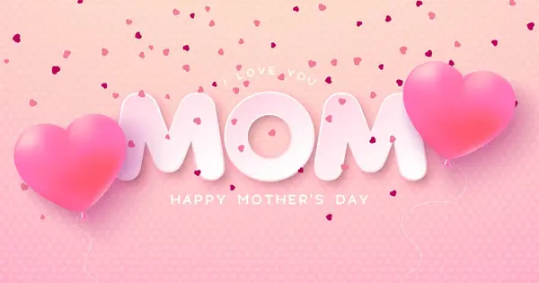 Happy Mothers Day Banner Postcard Hearts Cut Out Mom Text Διάνυσμα Αρχείου