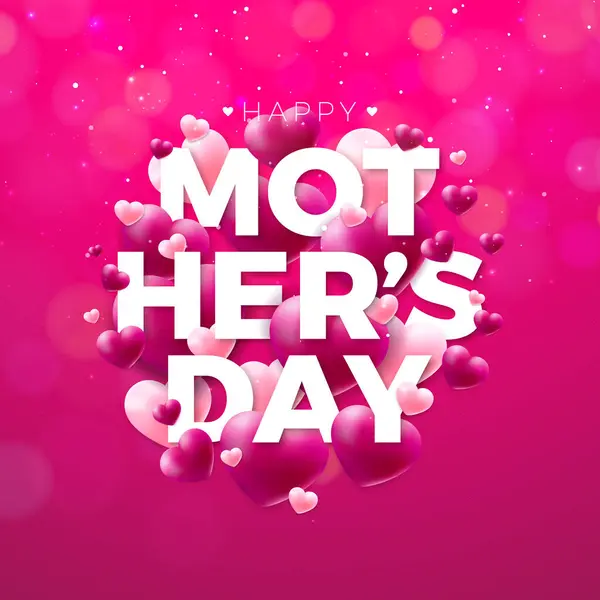 Happy Mothers Day Illustrazione Con Cuori Lettera Tipografica Sfondo Rosa Illustrazione Stock