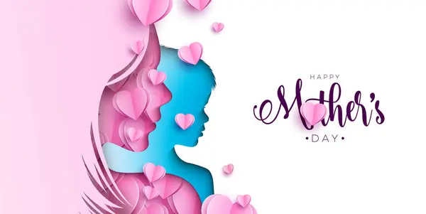 Feliz Dia Das Mães Design Cartões Com Corações Papel Face Vetores De Stock Royalty-Free
