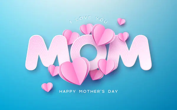 Hyvää Äitienpäivää Postikortti Vaaleanpunainen Paperi Sydämet Rakastan Sinua Äiti Teksti kuvapankin vektorikuva