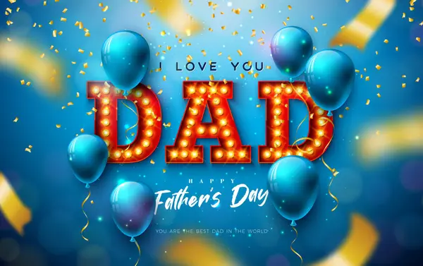 Happy Fathers Day Gratulationskort Design Med Gold Falling Confetti Ballong — Stock vektor