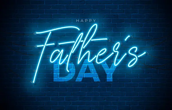 Happy Fathers Day Projekt Kartki Świecącym Neonem Litery Światła Tle Ilustracje Stockowe bez tantiem